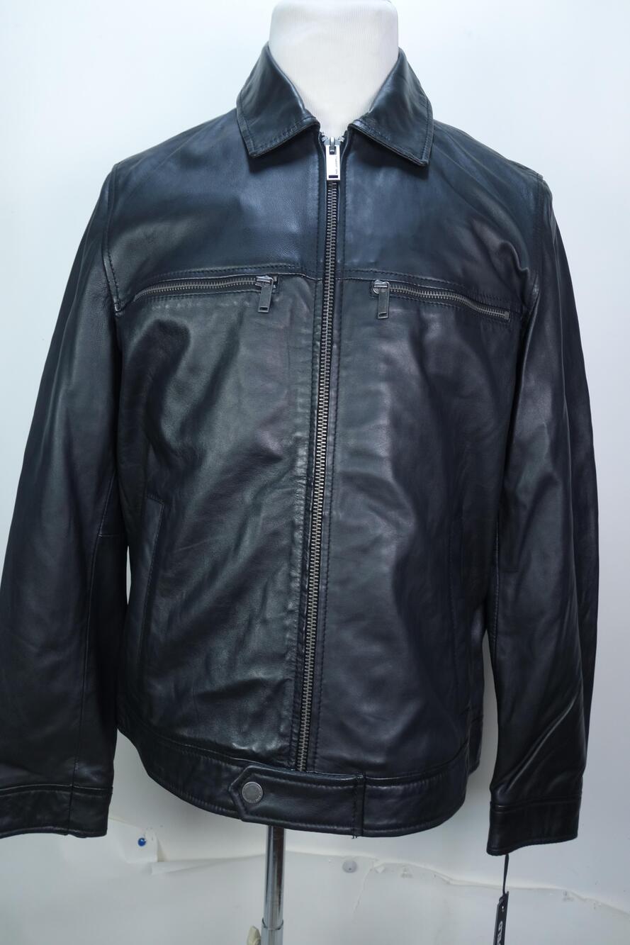 Karl Lagerfeld Paris Jacket Mens Medium Black Leather Motorcycle Full Zip Biker